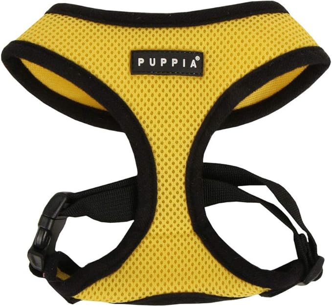 Puppia Soft Dog Harness No Choke Over-The-Head Triple Layered Breathable Mesh Adjustable Chest Belt and Quick-Release Buckle, Yellow, Small