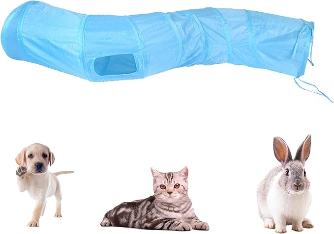 Cat Tunnel for Indoor Cats Interactive, Rabbit Tunnel Toys, Pet Toys Play Tunnels for Cats Kittens Rabbits Puppies Crinkle Pop Up Blue 47" Shape S
