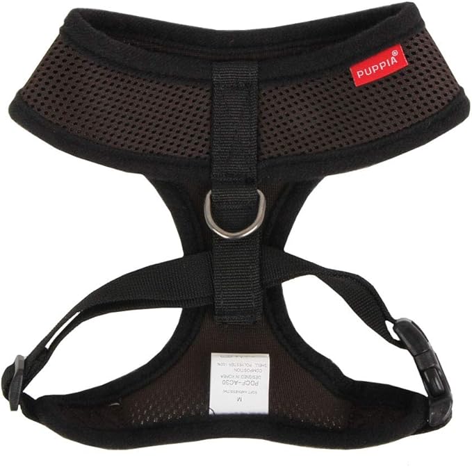 Puppia Soft Dog Harness No Choke Over-The-Head Triple Layered Breathable Mesh Adjustable Chest Belt and Quick-Release Buckle, Brown, Small