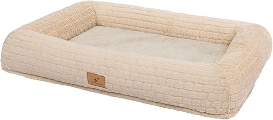 Plush Orthopedic Dog Bed for Medium Large Dogs, Memory Foam Bolster Sofa Bed with Removable Washable Cover, Waterproof Lining & Non-Slip Bottom (Tan-M)