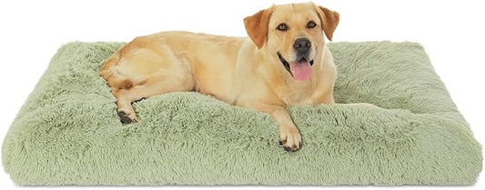 Bedfolks Waterproof XXL Dog Crate Bed, Plush Pad with Removable Cover, Faux Fur, Washable Kennel Bed, 47"x29", Sage Green