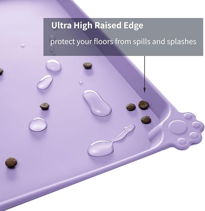 Waterproof Pet Feeding Mat with High Raised Edges, Heavier and Thicker Placemats for Cat Dog Water Bowl with BPA Free, Dogs Cats Food Mats for Messy Drinkers to Prevent Spill and Protect Floors
