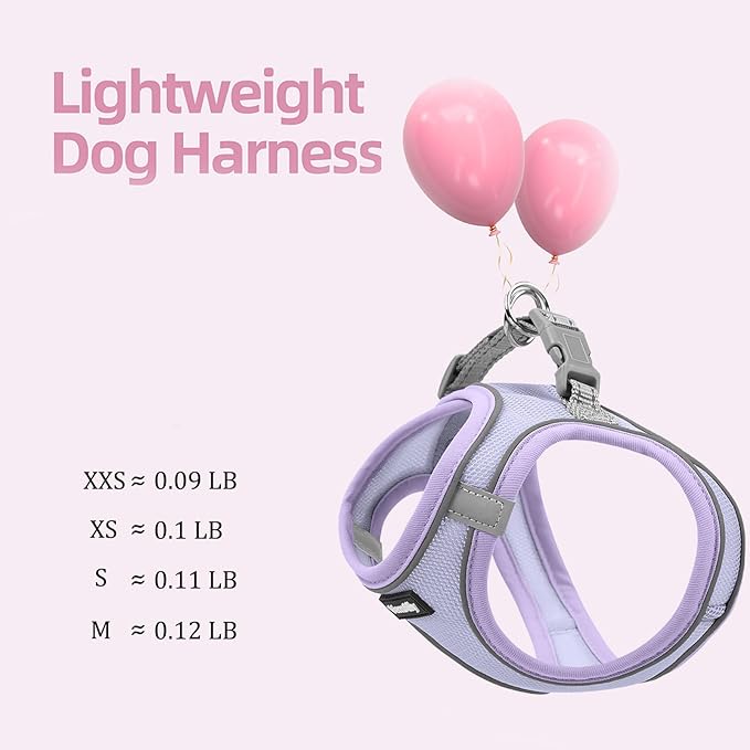 Sparkly Dog Harness Small Sized and Leash Set for Small Dogs Cats,Purple XXS Puppy Harness, Step in Soft Dog Reflective Vest, Breathable Mesh Pet Harness. (Purple, XXS)
