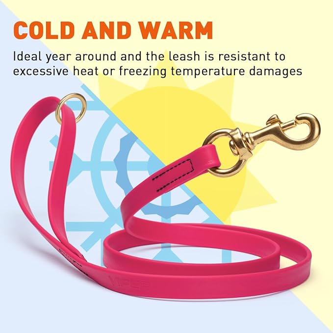 Viper Biothane K9 Working Dog Leash Waterproof Lead for Tracking Training Schutzhund Odor-Proof Long Line with Solid Brass Snap for Puppy Medium and Large Dogs 4ft, Passionfruit Pink