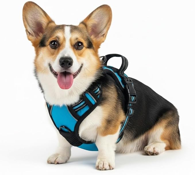 No Pull Dog Harness, Reflective Comfortable Vest Harness with Easy Control Handle Adjustable Soft Padded Pet Vest for Small to X-Large Dogs (Sky Blue, Small (Approx Weight:8.81-16.53 LB))
