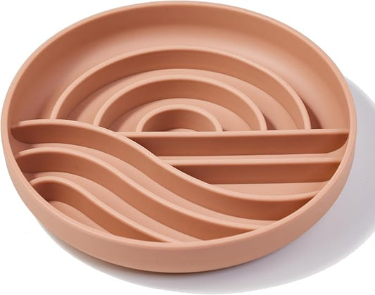 OHMO Slow Feeder Dog Bowls (Sunrise, Coral) Enrichment Toy Soft Silicone Food Safe Feeding Bowl Non Slip Suction Cup for All Breed Pet, Cat Slow Down Eating Dishes, Boredom and Anxiety Reducer
