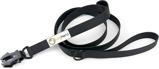 6ft Black Dual Handle Silicone Tactical Dog Leash for Medium, Large, Giant, Police Breeds | Quick Release Swivel Clip Carabiner | Coated Nylon Heavy Duty | Strong Puller | Training Leashes