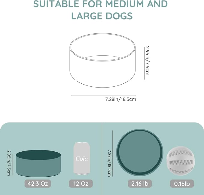 SPUNKYJUNKY 42OZ Ceramic Dog and Cat Bowl, Modern Cute Weighted Food Water Bowl for Replacement Light Green (1 Pack)