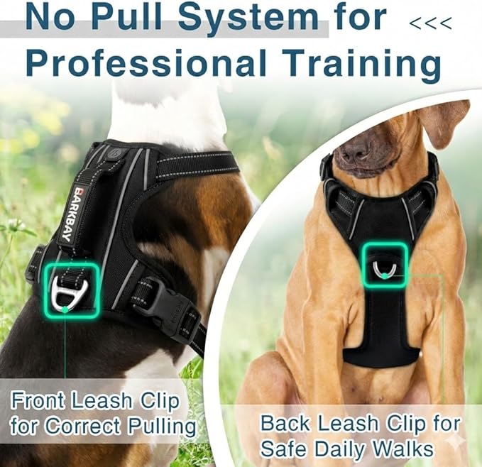 BARKBAY Dog Harness No Pull Oxford with ID Tag Pocket - Heavy Duty, Reflective, Easy Control for Large Dogs(Black Oxford,XL)