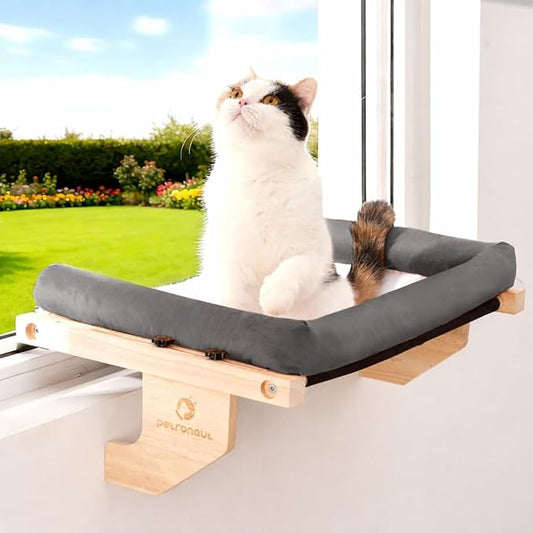 Cat Window Bed, Sturdy Window Mounted Cat Window Hammock, Solid Wooden Window Perch for Indoor Cats