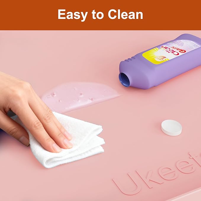 34" x 22" Extra Thick Waterproof Silicone Mat with Raised Edge, Under Sink Mat for Kitchen & Bathroom, Kitchen Cabinet Liner, Multi-Purpose for Storage & Protection, Pink