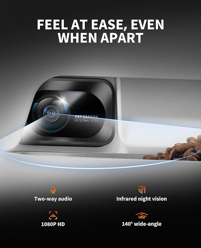 PETKIT Automatic Cat Dog Feeder with Camera, AI-Powered Motion Capturing, 1080P HD Video with Night Vision, 2.4G WiFi Pet Feeder with 2-Way Audio, Dual Hopper Pet Food Dispenser with Desiccant