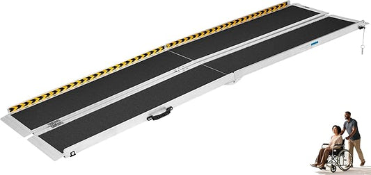 Wheelchair Ramp 8FT, Anti-Slip Aluminum Folding Portable Handicap Threshold Entry Ramp for Home, Doorways Steps, Scooter, Stairs, 600LBs Capacity,96" L x 28.3" W