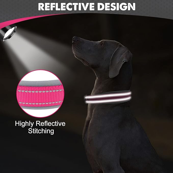 Joytale Dog Collar for Large Dogs, Neoprene Padded and Adjustable, Reflective Wide Heavy Duty Pet Collars with Durable Metal Belt Buckle for Walking, Hotpink, L