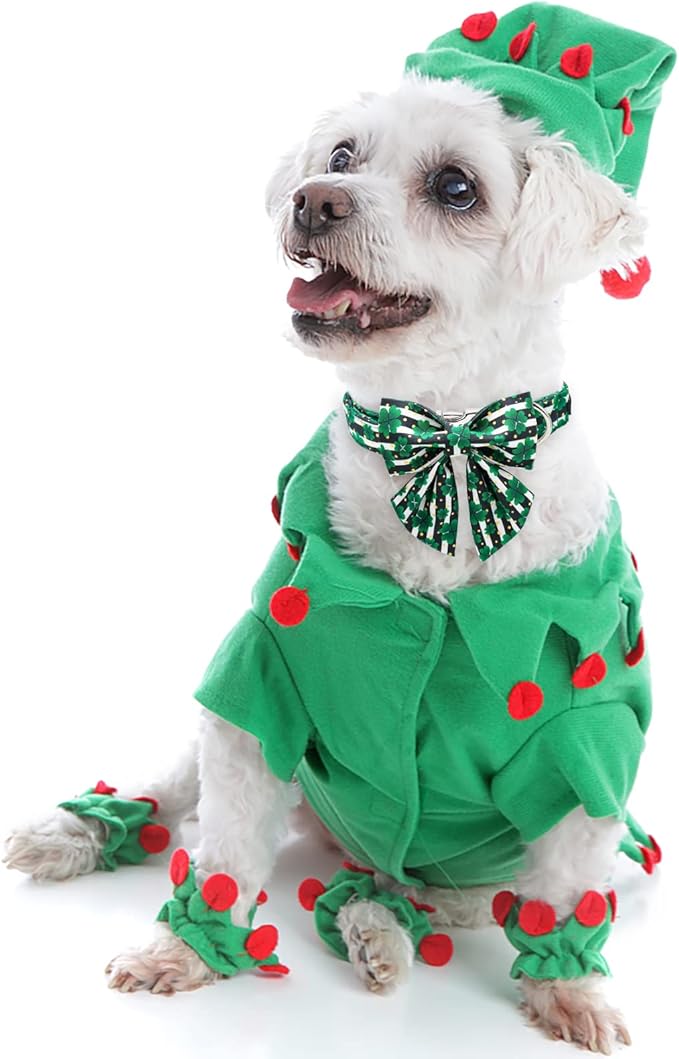 Maca Bates St. Patrick's Day Shamrock Dog Collar,Sailor Bow,Extra Small Girl Boy Dogs, Black White Stripe Four Leaf Clover Pattern,Adjustable Durable Soft Collars Irish Gift for Male Female Puppy