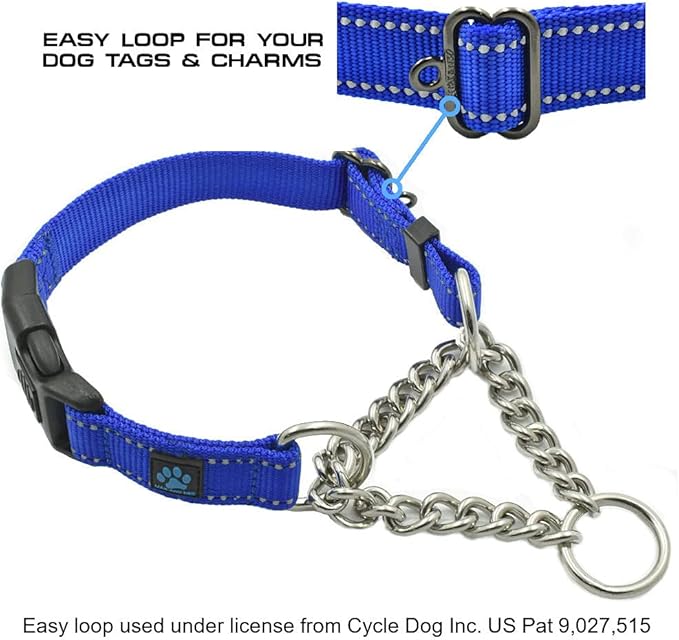 Max and Neo Stainless Steel Chain Martingale Collar - We Donate to a Dog Rescue for Every Collar Sold (Medium, Blue)