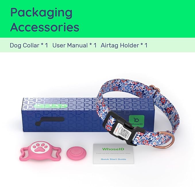 WhoseID Airtag Dog Collar,with Waterproof airtag Holder竊똎riginal Stylish Cute Pattern Design.QR Code ID Buckle竊똂omfortable Soft Cotton for Small Medium Large Dogs