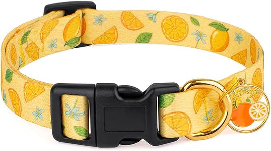 Handmade Dog Collar for Small Medium Large Dogs,Yellow Lemon with Pendant Fall and Winter Fashions Dog Collar (Large)