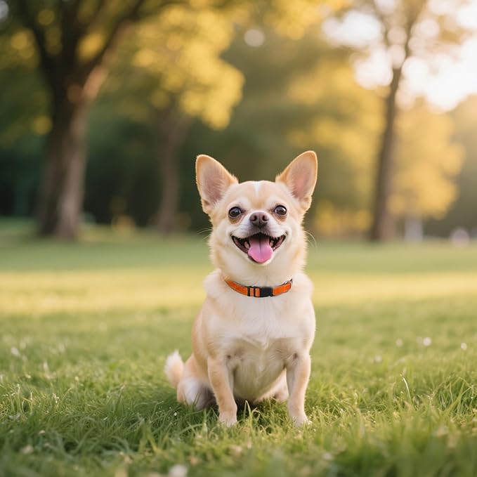 Soft Reflective Dog Collar for Extra Small Dogs, Lightweight Adjustable Puppy Collar with Neoprene Padding, Gentle Nylon for Chihuahua Yorkie,Orange,XS