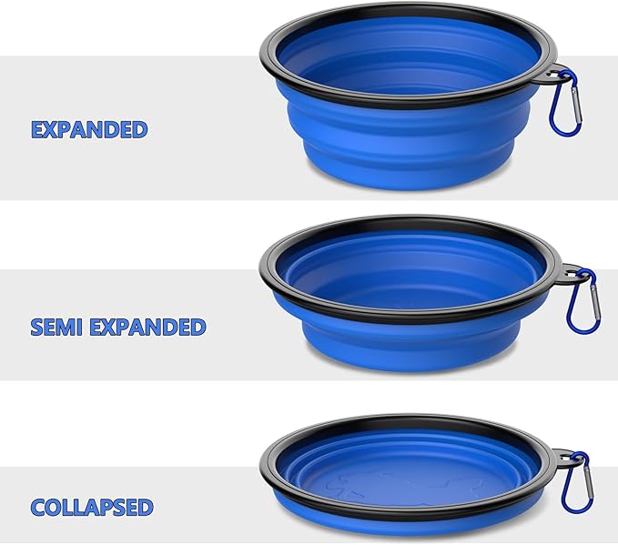 2 Pack Collapsible Dog Bowl Travel Portable Pet Bowls [20oz,600ml],Expandable Foldable Food Water Feeding Dishes for Traveling Hiking Walking,with Carabiners [Green,Blue]