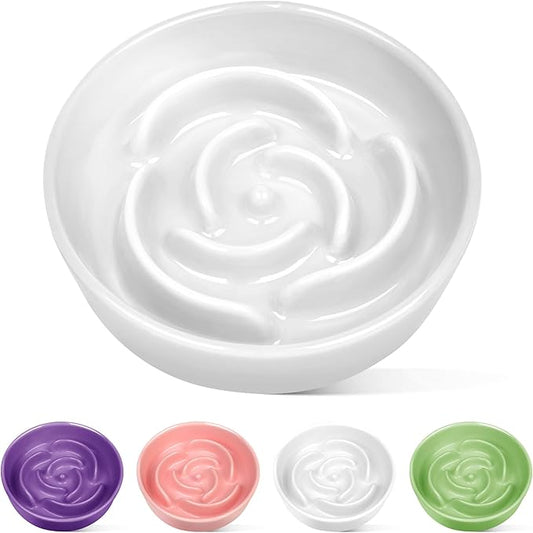 TRUVIC Ceramic Slow Feeder Dog Bowls, 1.5 Cup Puzzle Slow Feeder Bowls for Fast Eaters, Ceramic Dog Food Dish no Black Chin, Puzzle Bowl for Medium Dogs, White