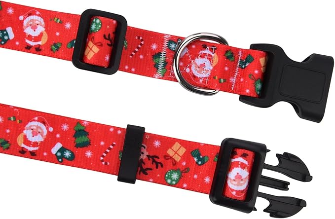 Christmas Dog Collar and Leash Set - Premium Adjustable Dog Collar for Small Medium Large Dogs (Christmas Set,L)