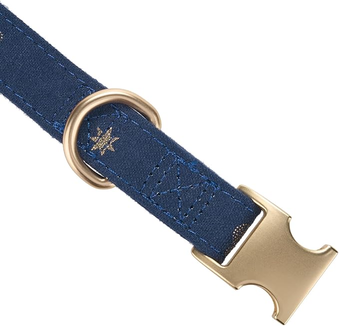 Cotton Fibric Dog Collar with High Grade Metal Buckle,for Large Dogs(Dark Blue,Large:17-26")