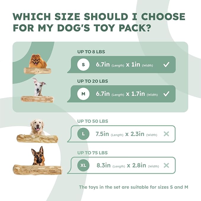Alfred & Beebee Eco-Friendly Natural Coffee Wood Dog Chew Toy 4 Pack - for Regular Chewers - Dog Dental Chew - Small Medium - Coconut Ball, Rope Stick S - M