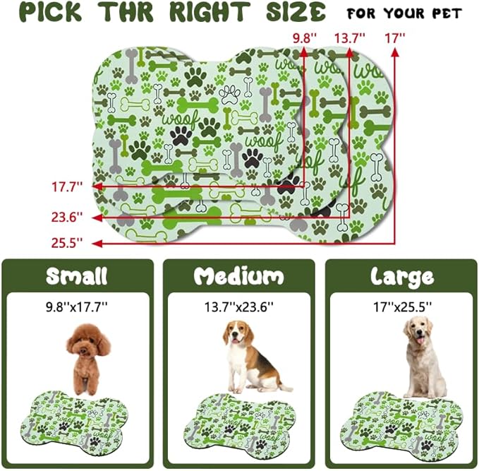 Dog Food Mats for Floors Waterproof, Pet Feeding Absorbent Water Bowl Mat Cat Placemats Green Bone Shape 25.5 * 17 inch