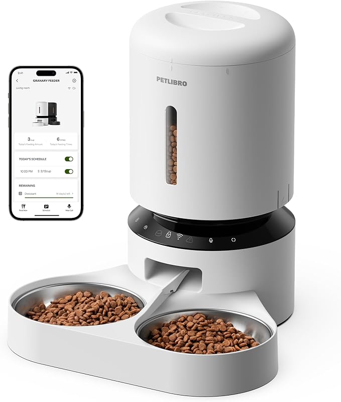 PETLIBRO 5L Automatic Cat Feeder for 2 Cats, 5G&2.4G Wi-Fi Programmable Cat Food Dispenser with Dual Stainless Steel Bowls, Airtight Lock Fresh Technology, Low Food Sensor