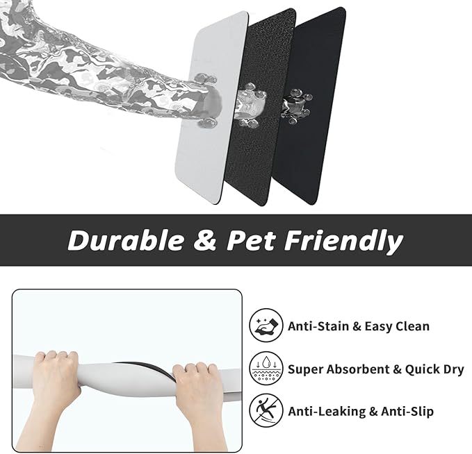 Dog Food Mat - Absorbent Cat Mat for Food and Water, No Stains Pet Feeding Bowl Mat, Easy to Clean Pet Placemats, Quick Dry Dog Water Dispenser Mat for Messy Drinkers | Light Grey 24"x36"