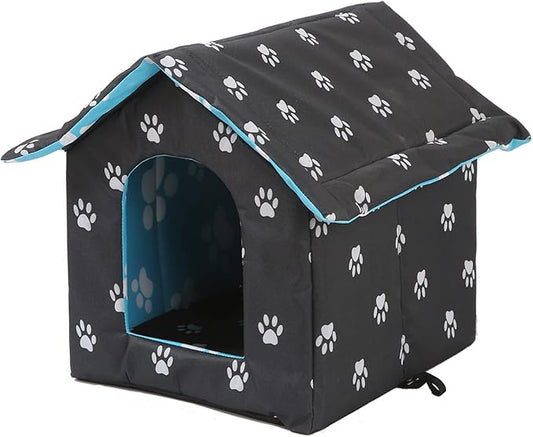 Outdoor Cat House, Cat Houses for Outdoor Cats, Weatherproof Warm and Insulated Cat House with Transparent Curtain Pet House, Stray Cats Shelter (Black, Large-Houses)