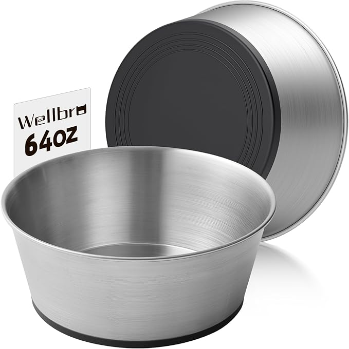 Stainless Steel Dog Bowls for Large Dogs, 64oz/8 Cups Non Slip Dog Metal Bowls, 2 Pack Food and Water Pet Bowls Heavy Duty Dishwasher Safe