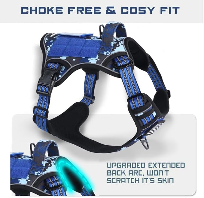 BUMBIN Tactical Dog Harness for Small Dogs No Pull, Famous TIK Tok No Pull Puppy Harness, Fit Smart Reflective Pet Walking Harness for Training, Adjustable Dog Vest Harness with Handle Blue Camo S