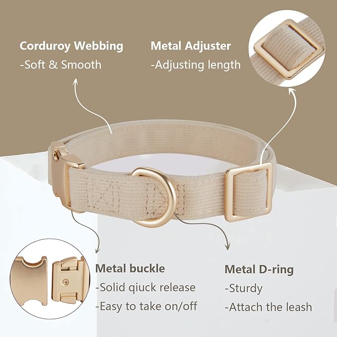 Soft Corduroy Fibric Dog Collar with High Grade Metal Buckle, for Small Dogs.(White,Small:10-15")