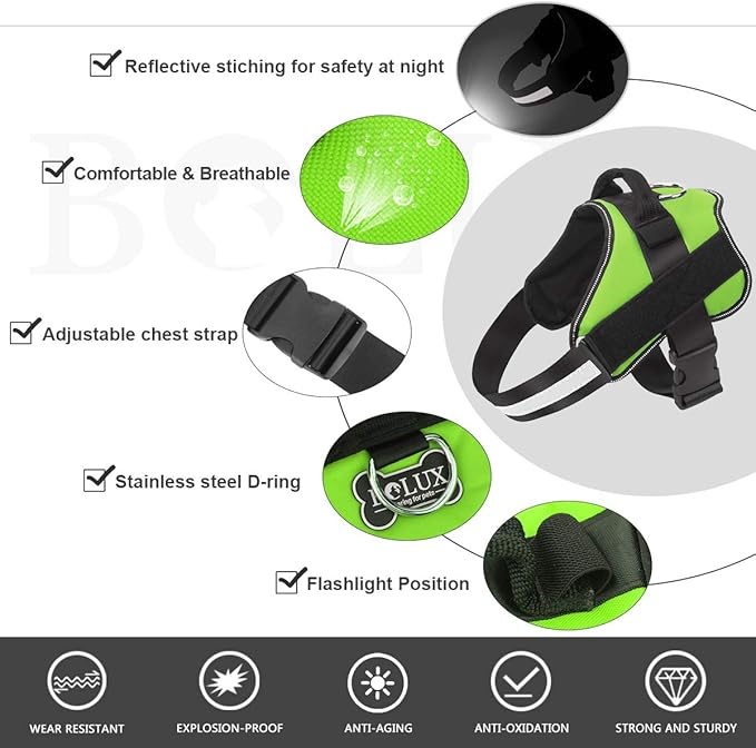 Bolux Dog Harness, No-Pull Reflective Dog Vest, Breathable Adjustable Pet Harness with Handle for Outdoor Walking - No More Pulling, Tugging or Choking (Green, M)
