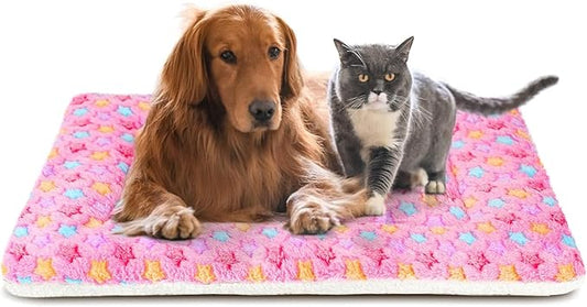 Mora Pets Dog Crate Pad - Ultra Soft Pet Bed With Cute Star Print, Washable Mat for Large Medium Small Dogs, Reversible Fleece Kennel Liner, Cat Bed 41 x 29 Inch Pink