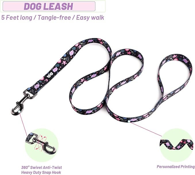 QQPETS Dog Harness Leash Set Adjustable Heavy Duty No Pull Halter Harnesses for Small Medium Large Breed Dogs Back Clip Anti-Twist Perfect for Walking