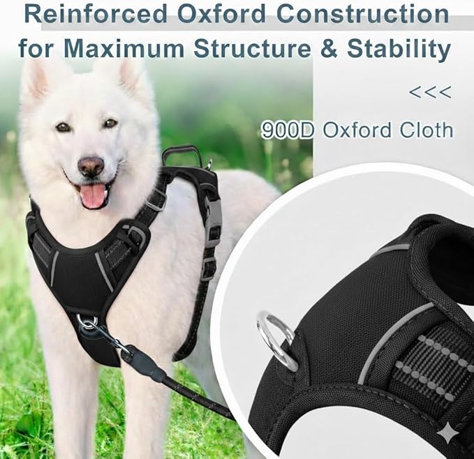 BARKBAY Dog Harness No Pull Oxford with ID Tag Pocket - Heavy Duty, Reflective, Easy Control for Large Dogs(Black Oxford,S)
