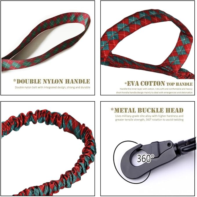 Christmas Tactical Dog Collar and Leash Set Adjustable Nylon Collar Dog Training Collar Leash Set with Control Handleand （Christmas Green XXL