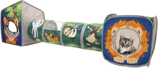 Kitty City Safari Jungle Cat Play Set, Collapsible Pop-Up Cat Toys Combo with Cube, Tunnel & Hideout, Interactive Indoor Cat Playhouse for Exercise, Hiding & Lounging