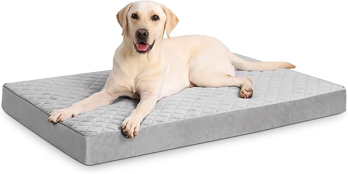 Orthopedic XL Dog Beds Large Sized Dog Waterproof Bed with Removable Washable Cover and Non-Slip Bottom, Quilting Pet Mattress for Crate, 41x27 Inch, Light Gray