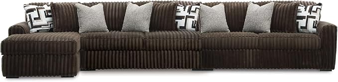 Signature Design by Ashley Midnight-Madness Casual Anti Sag Left-Arm Facing 3-Piece Sectional with Chaise, Reversible Seat Cushions and 10 Accent Pillows, Dark Brown