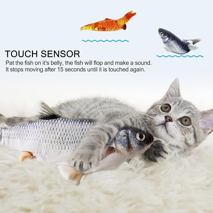 Tocirelo Cat Toys Interactive Flopping Fish with Catnip, 2Pack Interactive Cat Toys for Indoor Cats, 11" Electric Moving Kitten Kicker Toy, Automatic Floppy Fish Bored Kitty Enrichment Products