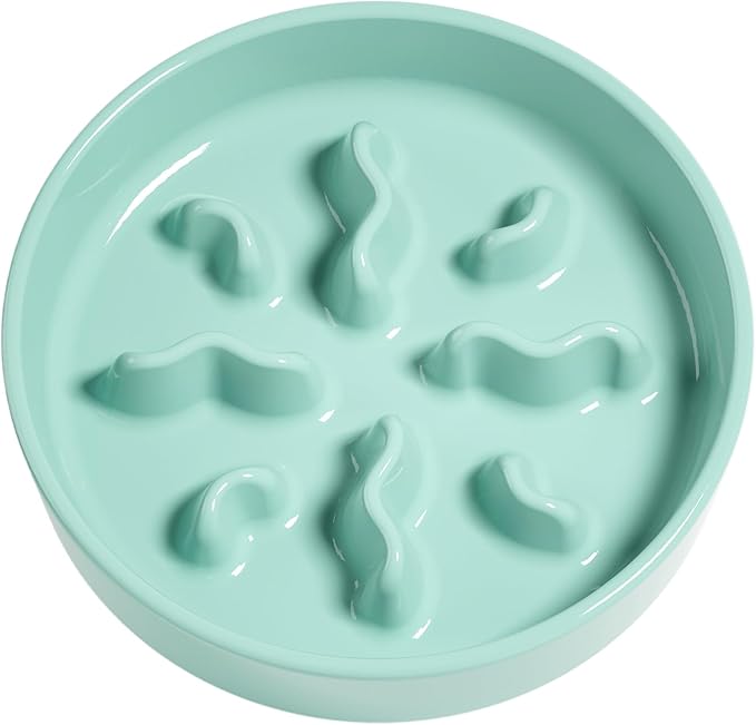 Ceramic Slow Feeder Dog Bowls Small Breed, 0.5 Cups Dog Food Dish for Fast Eaters, Puzzle Bowl for Small Dogs and Cats, 5.5 Inch-Turquoise