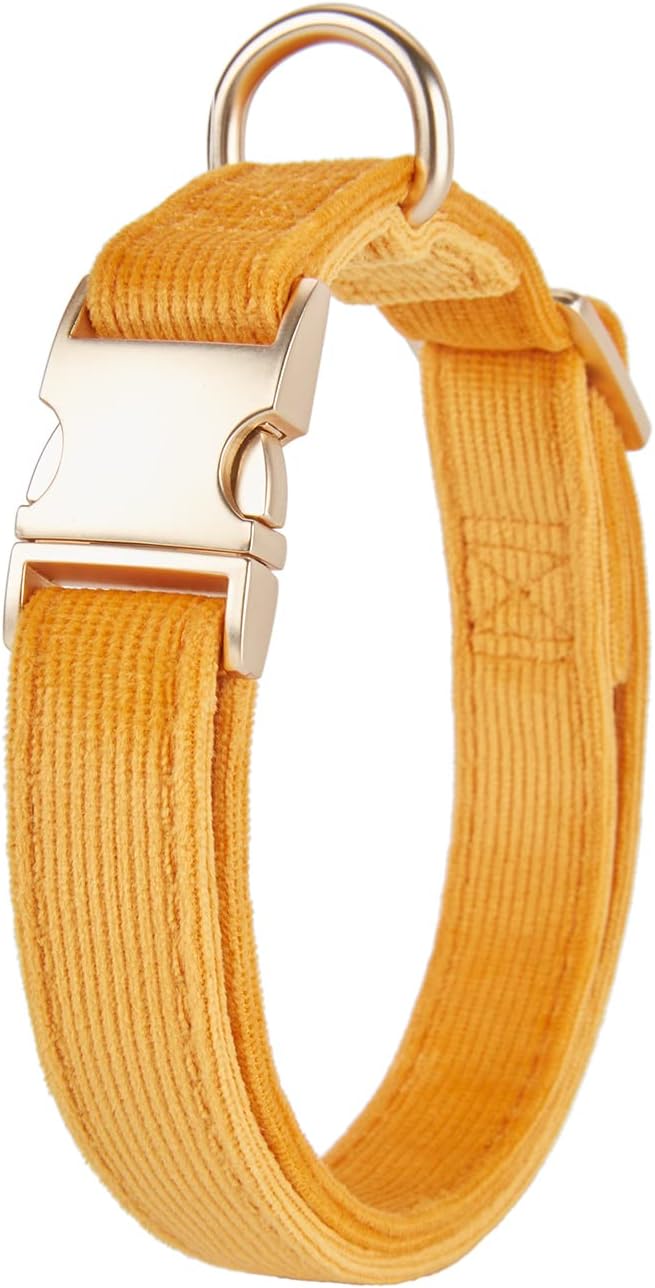 Soft Corduroy Fibric Dog Collar with High Grade Metal Buckle, for Small Dogs.(Orange,Small:10-15")