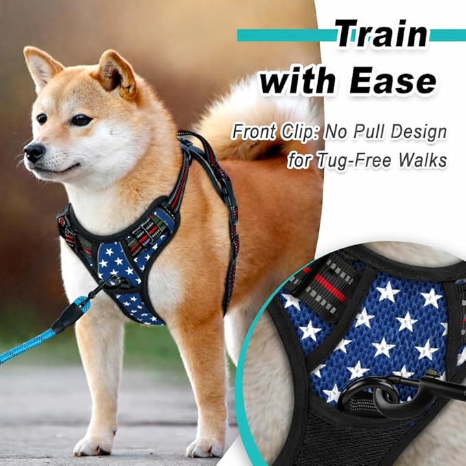 BARKBAY Dog Harness No Pull Mesh for Large Dogs - Adjustable, Reflective, Comfortable, No Choke, Heavy-Duty - Perfect for Outdoor Training, Walking, and Hiking - Strong & Durablee- XL & Blue Star Mesh