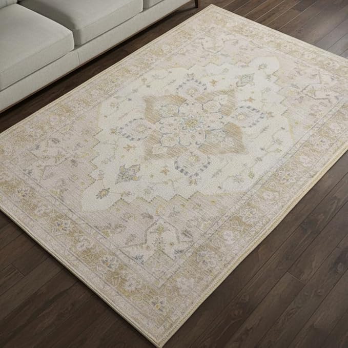 Muddy Mat짰 Champagne 3ft x 5ft Washable Area Rugs for Living Room, Bedroom & Dining Room ??Modern Soft Low Pile Non Slip Carpet ??Pet Friendly Waterproof Foldable Rugs for Home