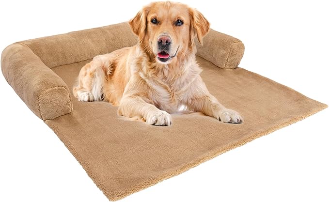 Orthopedic Dog Bed for Large Dogs, Washable Sofa Protector Pet Bed with 3-Sided Bolster, Shredded Memory Foam & Plush Support, Non-Slip Bottom for Medium & Small Dogs