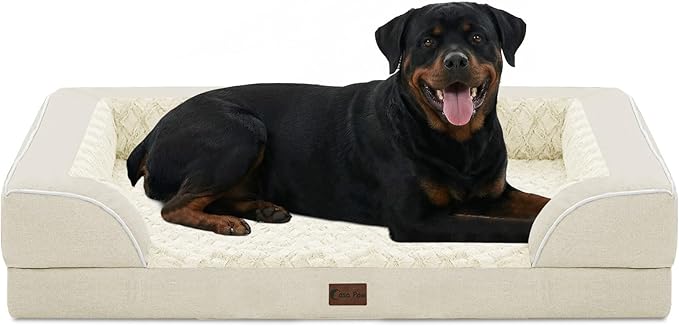 Orthopedic Dog Beds for Extra Large Sized Dogs, Waterproof Memory Foam XL Pet Bed with Sides 48x30Inch, Non-Slip and Egg-Crate Foam Big Dog Couch Bed with Removable Washable Cover, Beige
